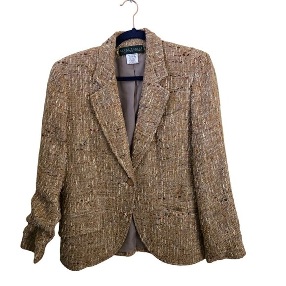 Harve Bernard Vintage Linen Silk Blend Tweed Neutral Blazer Size 12 - Picture 1 of 4